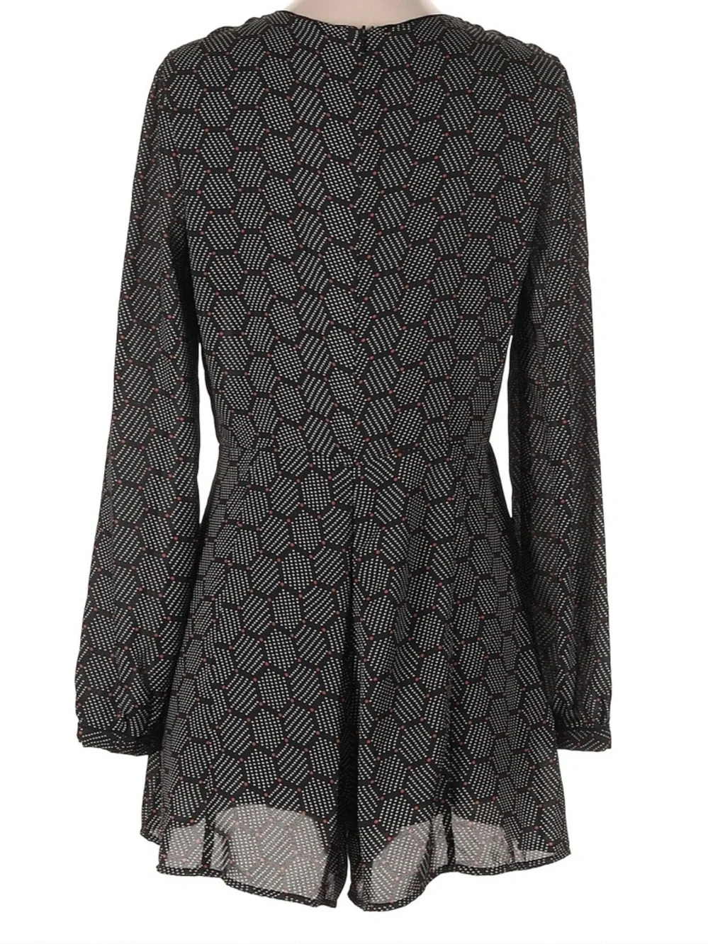 Anthropologie Harlyn Honeycomb Print Long-Sleeve Romper in Black & Cream - Picture 3 of 16